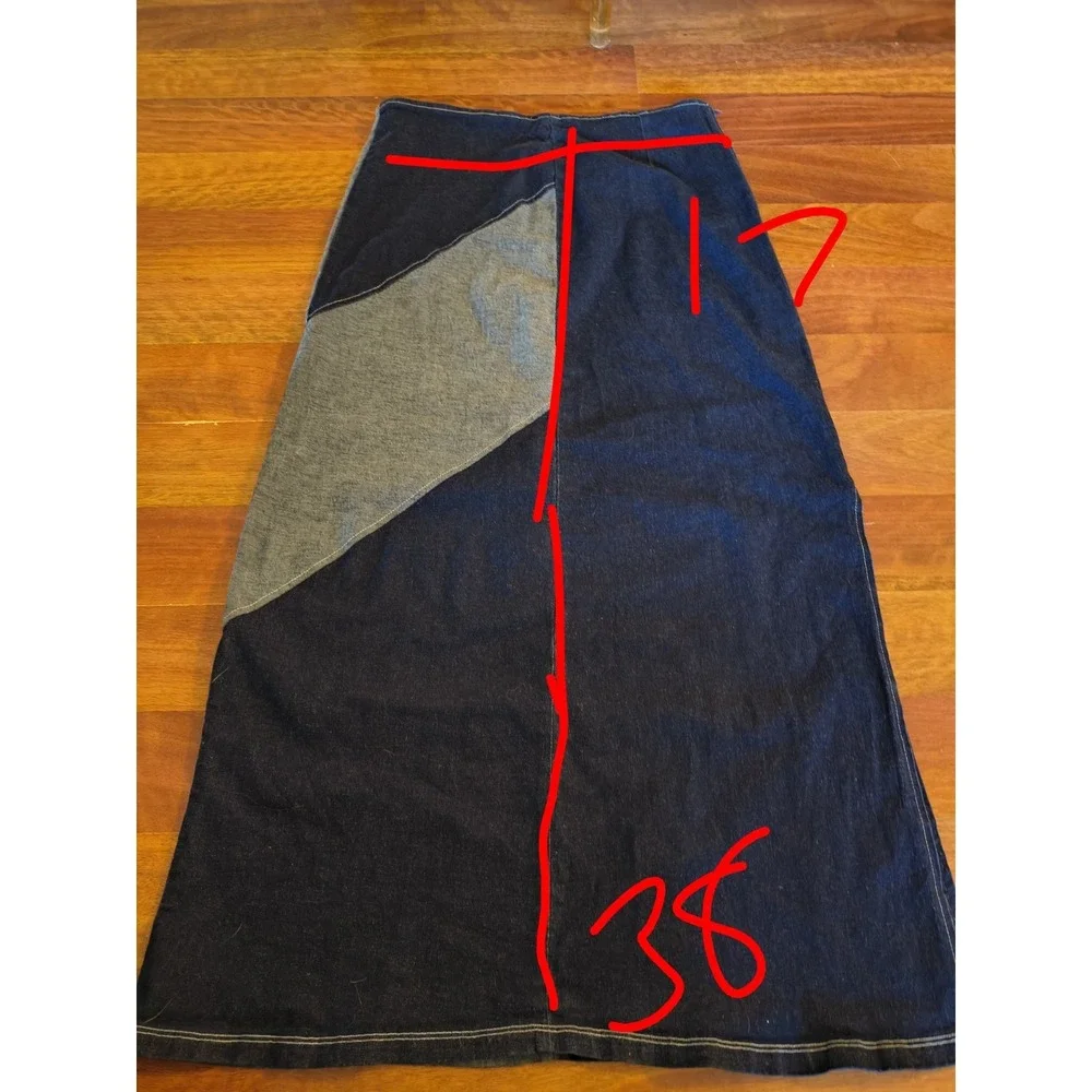 Rave Stretch Denim Patchwork Maxi Skirt XL - Picture 4 of 13